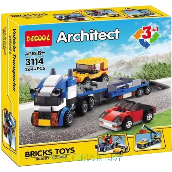 Конструктор Decool 3114 Транспортировщик автомобилей 3 в 1 (264 детали)